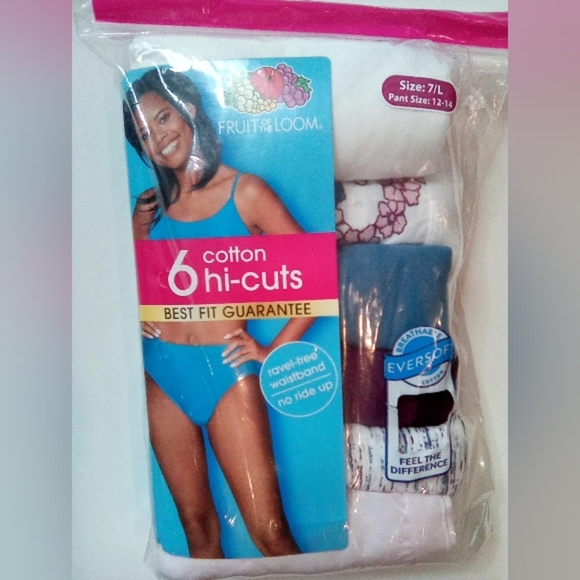 Fruit of the Loom Women's 6pack Cotton Hi Cuts Briefs Size 7/L NEW - Picture 3 of 3